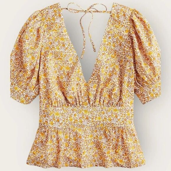 J.Crew Tops - J. Crew Womens size 4 Puff-sleeve V-neck top in scattered blooms